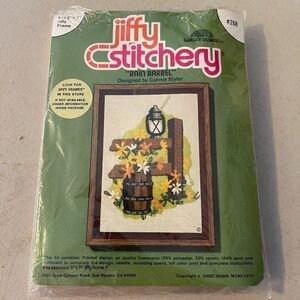 Vintage Jiffy Stitchery Rain Barrel #265 5X7 Crewel Kit NWT